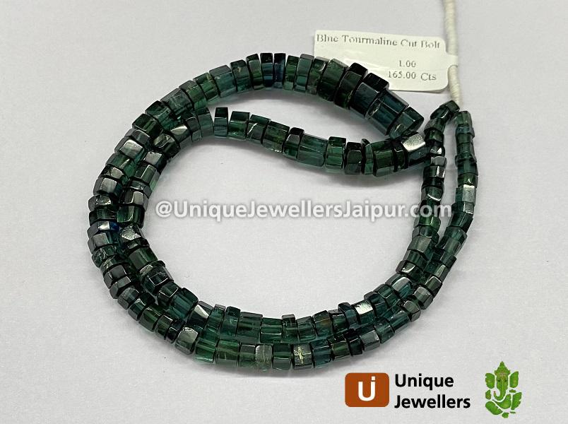 Greenish Blue Tourmaline Step Cut Bolt Beads